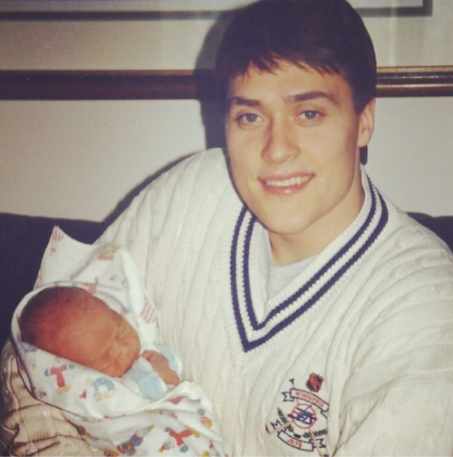 Here's a picture of Teemu Selanne holding an new born Max Domi, re podcast discussion - Twitter @Impossimitch
